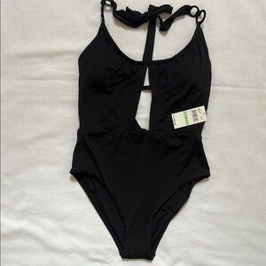 NWT-Trina Turk Black One Piece Swimsuit with Adjustable Straps and High-Cut Legs